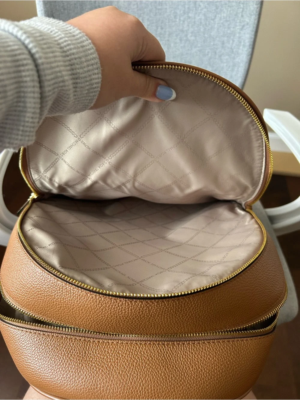 Michael Kors Brown Logo Backpack with Tan Trim